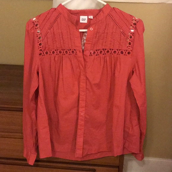 BNWT Gap Mock Neck Peasant Blouse with Trim xs - Picture 2 of 2